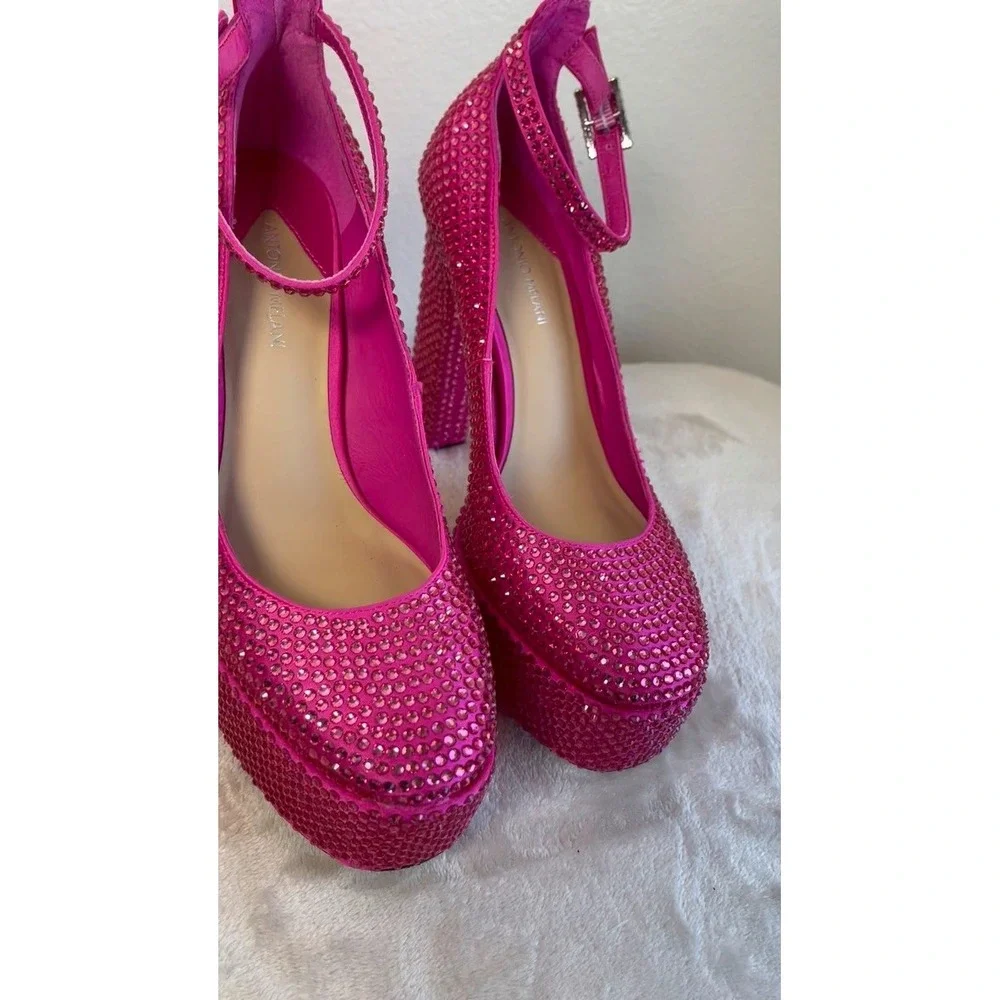 Antonio Melani Pink Rhinestone Mary Jane Platform Chunky Heels Size 8